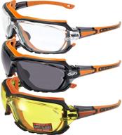 high-performance global vision octane padded motorcycle sport sunglasses: octane orange with clear smoke and yellow lens - 3 pairs logo