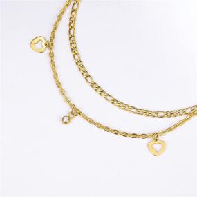 img 2 attached to 💖 Dainty Heart Jewelry Anklets - Gold Plated, Adjustable Layered Chains, Stainless Steel Ankle Bracelets for Women and Girls