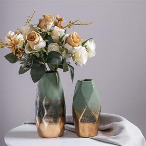 img 3 attached to 🏺 TERESA'S COLLECTIONS Modern Geometric Ceramic Vases: Green and Gold Set for Stylish Home Décor, Living Room, Mantel, Table, Bedroom Decoration - 7.9'' & 9.3'' Tall