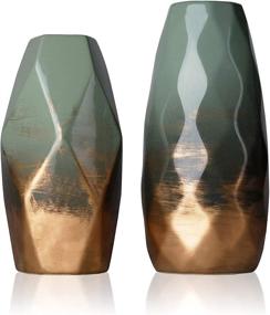 img 4 attached to 🏺 TERESA'S COLLECTIONS Modern Geometric Ceramic Vases: Green and Gold Set for Stylish Home Décor, Living Room, Mantel, Table, Bedroom Decoration - 7.9'' & 9.3'' Tall