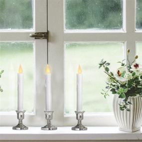 img 2 attached to 🕯️ Enhance Your Christmas Decor with 6-Pack Battery Window Candles: Silver Base, Remote Timer, Flickering Warm White LED, Classic Flameless Tapers