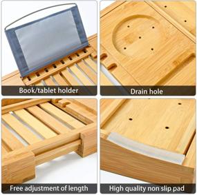 img 1 attached to 🛀 Luxury Bamboo Bath Caddy Tray with Extending Sides, Cellphone, Book, Tray, and Wineglass Holder - Perfect Gift Idea for Loved Ones