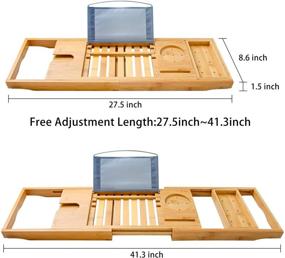 img 2 attached to 🛀 Luxury Bamboo Bath Caddy Tray with Extending Sides, Cellphone, Book, Tray, and Wineglass Holder - Perfect Gift Idea for Loved Ones