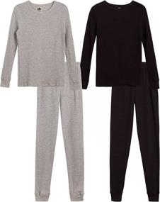 img 4 attached to 👕 4 Piece Waffle Knit Top and Long Johns Thermal Underwear Set for Boys (2T-16)
