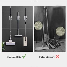 img 3 attached to Stainless Steel Broom and Mop Holder: Wall Mounted, Self Adhesive, Heavy Duty Organizer Rack for Kitchen, Garage, Closet, Pantry, and More - 4 Pack (Rectangle Gray)