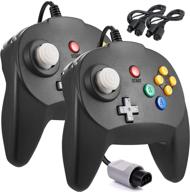 enhanced n64 controller by modeslab - wired mini 64-bit gamepad joystick, including 2 pack of 6ft n64 controller extension cables in black logo