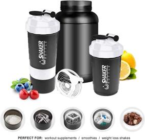 img 3 attached to 🏋️ VIGIND Protein Shaker Bottle - Sports Water Bottle with Non-Slip 3-Layer Twist-Off 3oz Cups and Pill Tray - Leak-Proof Shake Bottle Mixer - Protein Powder 16 oz Shake Cup with Storage