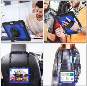 img 1 attached to 📱 SEYMAC Stock iPad Air 4th Generation Case 10.9'' with Screen Protector, Pencil Holder, 360° Hand Strap & Stand - Drop-Proof for iPad Air 4th Gen / iPad Pro 11 2020 (Blue+Black)