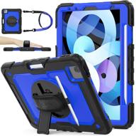 📱 seymac stock ipad air 4th generation case 10.9'' with screen protector, pencil holder, 360° hand strap & stand - drop-proof for ipad air 4th gen / ipad pro 11 2020 (blue+black) logo