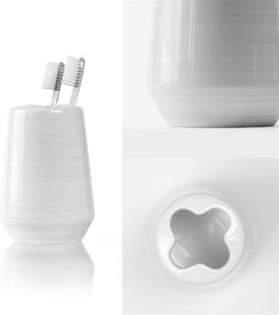 img 2 attached to 4 Piece Ceramic Bathroom Accessories Set: Toothbrush Holder, Soap Dispenser, Soap Dish & Tumbler - White Oak Collection by Willow & Ivory