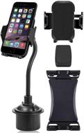 📱 triple threat cup holder mount for iphone, smartphone, and ipad mini with magnetic attachment, padded cell phone holder, and xl wide tablet clamp grip - universal up to 9.5 logo