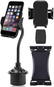 img 4 attached to 📱 Triple Threat Cup Holder Mount for iPhone, Smartphone, and iPad Mini with Magnetic Attachment, Padded Cell Phone Holder, and XL Wide Tablet Clamp Grip - Universal Up to 9.5