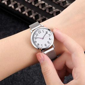 img 1 attached to 📿 Stainless Steel Mesh Bracelet Women's Easy Reader Watch - Waterproof Analog Dress Wristwatch for Ladies