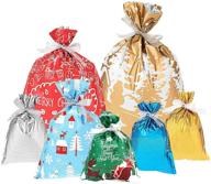 clispeed 7pcs christmas goody gift bags: festive party favor bags with ribbon ties logo