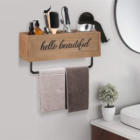 img 3 attached to Rustic Wooden Hair Dryer Holder: Wall Mounted Beauty Organizer with Towel Bar - Perfect for Hair Tools, Flat Iron, Curling Wand, Hair Straighteners, Towel Rack - Farmhouse Style