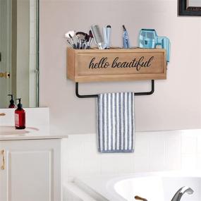 img 2 attached to Rustic Wooden Hair Dryer Holder: Wall Mounted Beauty Organizer with Towel Bar - Perfect for Hair Tools, Flat Iron, Curling Wand, Hair Straighteners, Towel Rack - Farmhouse Style