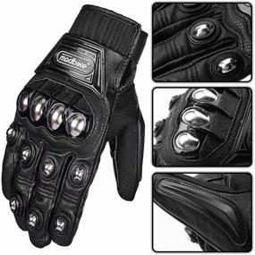 img 2 attached to 🧤 ILM Alloy Steel Leather Hard Knuckle Touchscreen Gloves: Ultimate Protection for Motorcycle Racing & Powersports (M, (Leather) Black)