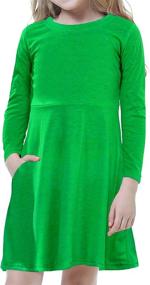 img 4 attached to 👗 Timeshow Girl's Long Sleeve Peter Pan Collar Swing Dress with Pockets - Casual T-Shirt & Party Dress