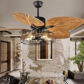 img 2 attached to 52-Inch Tropical Fan Light with Industrial Cage, 5 Lights, Remote Control, Indoor Chandelier, 5 Palm Blades, Vintage Quiet Fan Light, Black Finish