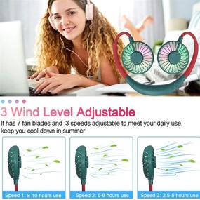 img 1 attached to 🌀 Portable Hand Free Neck Fan: USB Rechargeable, Strong Dual Wind Head, Lower Noise, 360 Degree, 3 Speeds, 7 LED Colors, Aromatherapy - Ideal for Travel, Outdoor Activities, and Office Use (Olive Green)