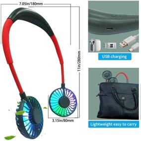 img 3 attached to 🌀 Portable Hand Free Neck Fan: USB Rechargeable, Strong Dual Wind Head, Lower Noise, 360 Degree, 3 Speeds, 7 LED Colors, Aromatherapy - Ideal for Travel, Outdoor Activities, and Office Use (Olive Green)