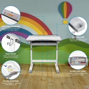 img 2 attached to 📚 Height Adjustable Kids Desk and Chair Set, Ergonomic Children's School Workstation with Storage Drawer - Grey