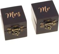🎩 ella celebration 2pc wood ring boxes for wedding ceremony: elegant boho vintage ring bearer box set - unique engagement ring holder for marriage. mr & mrs decorative jewelry gift, mahogany set. logo