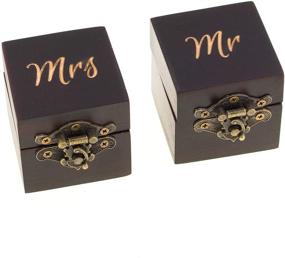img 4 attached to 🎩 Ella Celebration 2pc Wood Ring Boxes for Wedding Ceremony: Elegant Boho Vintage Ring Bearer Box Set - Unique Engagement Ring Holder for Marriage. Mr & Mrs Decorative Jewelry Gift, Mahogany Set.