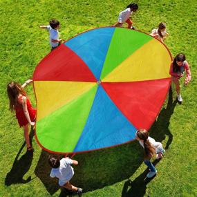 img 4 attached to 8-Foot Colorful Kids Activity Parachute with 8 Handles - Indoor/Outdoor Play Equipment for Playground, Backyard, or Gym Class