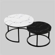 blndqmy round nesting coffee table set: modern faux marble glass top and metal frame for small living rooms - white & black (2pc) логотип