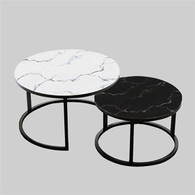 img 2 attached to BLNDQMY Round Nesting Coffee Table Set: Modern Faux Marble Glass Top and Metal Frame for Small Living Rooms - White & Black (2PC)