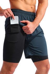 img 4 attached to Pudolla Men’s 2 in 1 Running Shorts - Quick Dry Gym Athletic Workout Shorts for Men with Phone Pockets (7 inch)