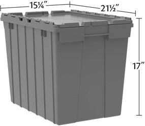 img 1 attached to 📦 Akro-Mils 39170 Grey Plastic Storage Tote with Attached Hinged Lid, 21" L x 15" W x 17" H, 3-Pack
