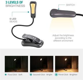 img 2 attached to 🔦 Vekkia Rechargeable Book Light for Reading in Bed: 3000K Warm, 6 LED, 3 Brightness Lamp