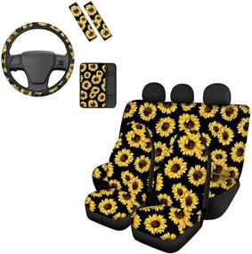 img 4 attached to Dolyues Sunflower Full Set Of 8 Pcs Car Seat Covers For Women Fashion Black Auto Accessories