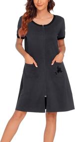 img 4 attached to 👗 Comfortable and Stylish Ekouaer Women's Short Sleeve Robe with Zipper Front and Pocket – Available in S-XXL