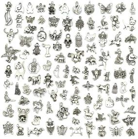img 4 attached to JIALEEY Wholesale 100 PCS Mixed No Repeated Silver Pewter Smooth Metal Charms Pendants for Jewelry Making and Crafting - Animal Charms for Necklace Bracelet Dangle DIY