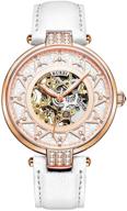 ⌚ burei women's elegant automatic skeleton mechanical watch with sapphire glass, rhinestone markers, and soft leather strap logo