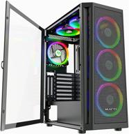 🖥️ musetex 6pcs 120mm argb fans and 2pcs usb 3.0 mesh mid-tower atx gaming pc case: stylish tempered glass panels, powerful cooling system, desktop cases 2021, atx/micro atx/itx (black,tw8-s6) logo