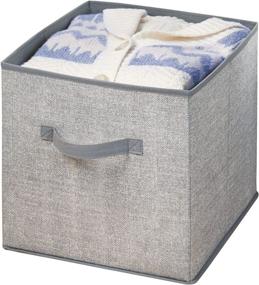 img 2 attached to mDesign Soft Fabric Closet Storage Organizer Bin Box - Large, 2 Pack - Front 📦 Handle, for Cube Furniture Shelving Units in Bedroom, Nursery, Toy Room - Textured Print - Gray