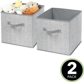 img 3 attached to mDesign Soft Fabric Closet Storage Organizer Bin Box - Large, 2 Pack - Front 📦 Handle, for Cube Furniture Shelving Units in Bedroom, Nursery, Toy Room - Textured Print - Gray