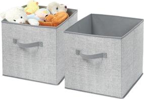 img 4 attached to mDesign Soft Fabric Closet Storage Organizer Bin Box - Large, 2 Pack - Front 📦 Handle, for Cube Furniture Shelving Units in Bedroom, Nursery, Toy Room - Textured Print - Gray