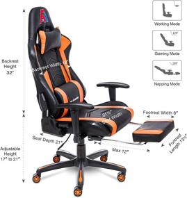 img 3 attached to 🎮 AA Products Gaming Chair: Ergonomic High Back Computer Racing Chair with Footrest and Lumbar Support in Black/Orange – Adjustable Office Swivel Chair