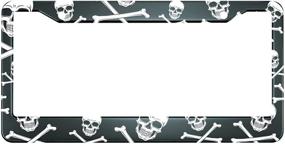 img 4 attached to HOSNYE Pirate Jolly Roger Skull Crossbones License Plate Frame Black And White Metal License Plate Cover Front Plates Frames Car Tag Frame For Women Men US Vehicles Standard