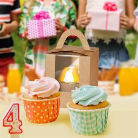 img 1 attached to TAOUNOA 60 pcs Individual Cupcake Containers with Handle and Window - Christmas Decorative Kraft Cupcake Carrier for Bakery Wrapping, Party Favor Packing - Cupcake Boxes with Insert