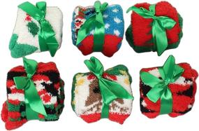 img 3 attached to Christmas Kids Slipper Socks, Cozy Fuzzy Holiday Socks with Anti-Slip Grips, 6 Pack in a Nice Gift Box - Perfect Holiday Gift
