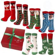 носочки-тапочки для детей на рождество, уютные пушистые праздничные носки с противоскользящей подошвой, 6 пар в красивой подарочной коробке - идеальный новогодний подарок. логотип