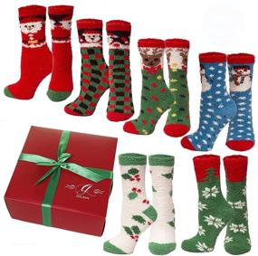 img 4 attached to Christmas Kids Slipper Socks, Cozy Fuzzy Holiday Socks with Anti-Slip Grips, 6 Pack in a Nice Gift Box - Perfect Holiday Gift