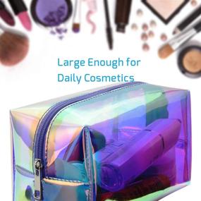 img 1 attached to Голографическая фиолетовая косметичка: Большая прозрачная органайзер сумка для макияжа для студенток, подростков и женщин - идеальный подарок для ценителей канцелярии.