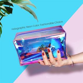 img 3 attached to Голографическая фиолетовая косметичка: Большая прозрачная органайзер сумка для макияжа для студенток, подростков и женщин - идеальный подарок для ценителей канцелярии.
